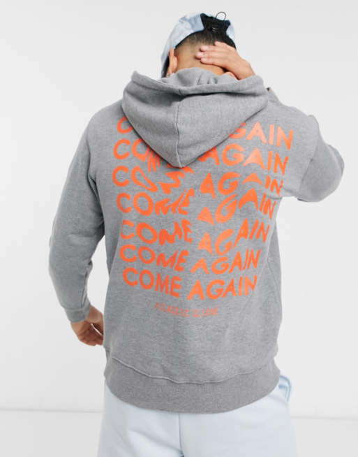 Selected Homme relaxed hoodie with come again back print in grey cotton - GREY