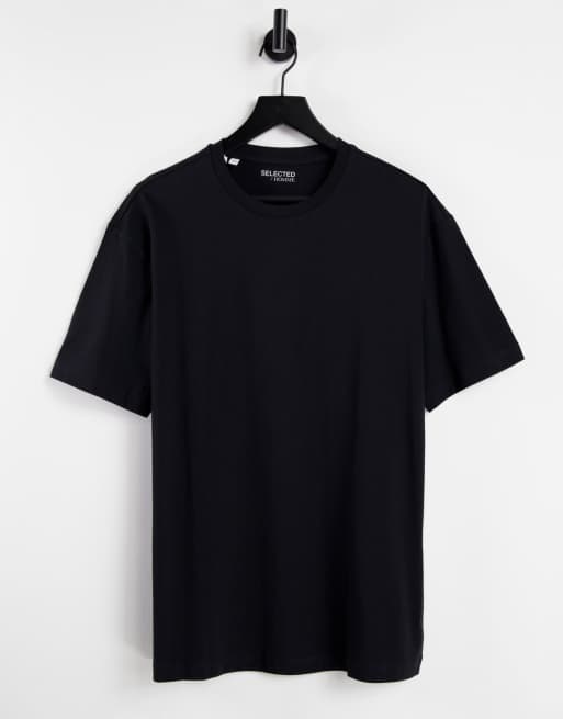 T-Shirt Uomo SELECTED HOMME Slhaspen Logo SS O-Neck - Nero, XL, In Cotone Biologico