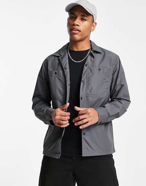 Selected Homme relaxed nylon overshirt in gray | ASOS