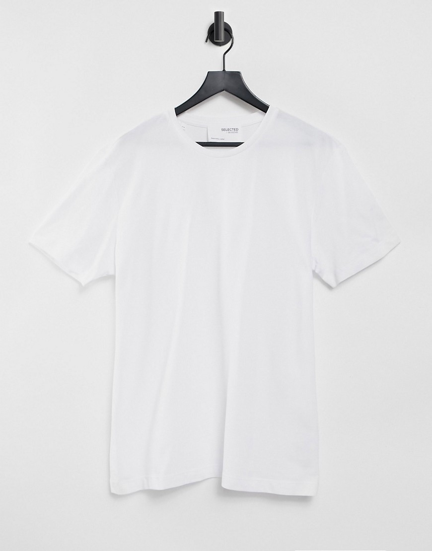 Selected Homme relaxed pique t-shirt in white