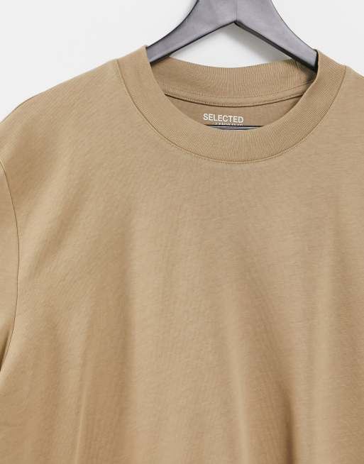 Selected Homme relaxed T shirt in heavy cotton beige