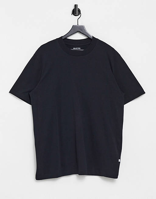 Men Selected Homme relaxed t-shirt in heavy organic cotton black 
