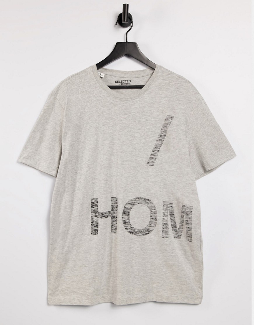 Selected Homme relaxed t-shirt with CPH back print in gray heather-Grey