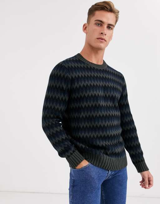 Selected Homme retro pattern wool knitted jumper in navy