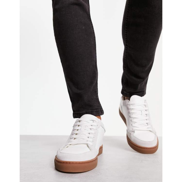 Mens white sale sneakers gum sole