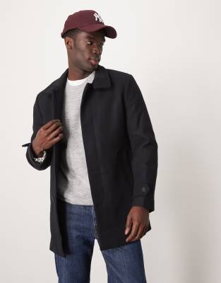 Reuben overcoat with funnel neck in black