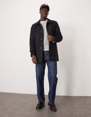 Selected Homme Reuben Overcoat With Funnel Neck In Black