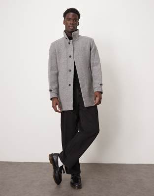 Reuben overcoat with funnel neck in gray