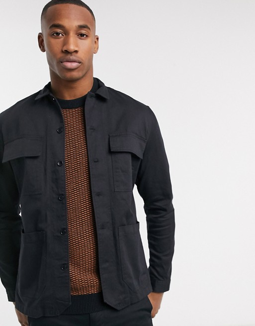 Selected Homme revere collar overshirt in black
