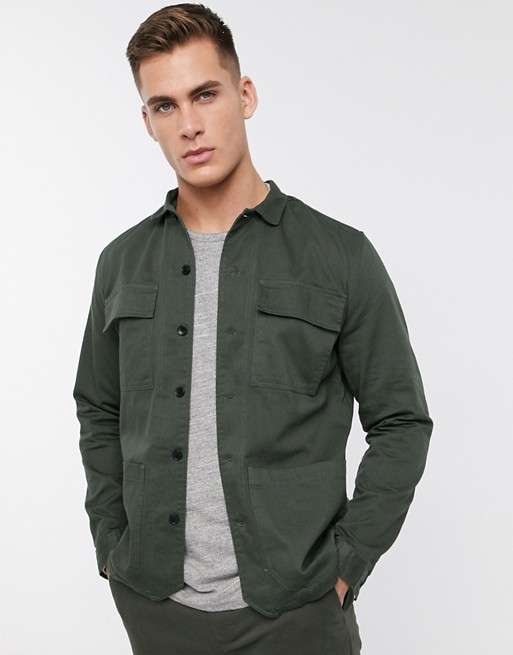 Selected Homme revere collar overshirt in olive