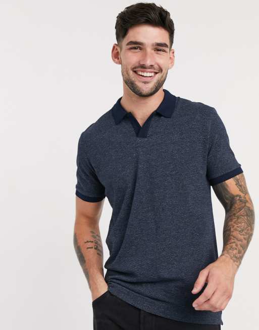 Selected Homme revere collar polo shirt in navy ASOS