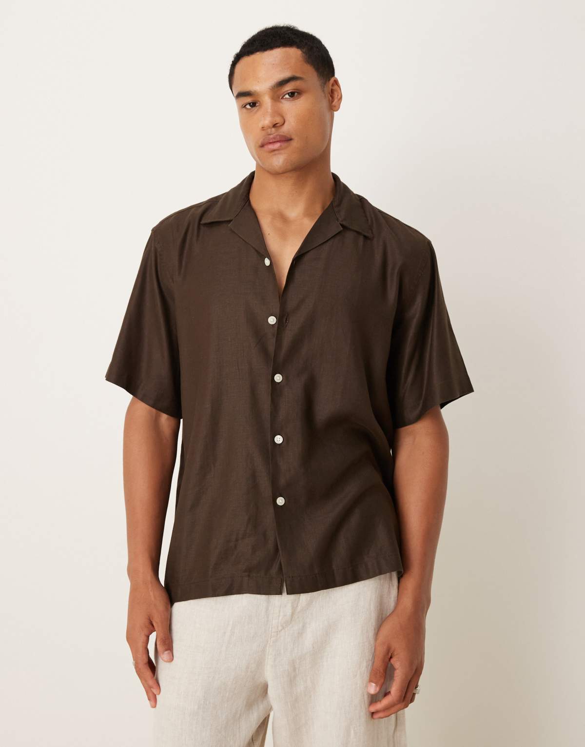 Selected Homme revere collar shirt in brown