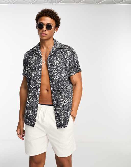 Selected Homme revere collar shirt in navy paisley