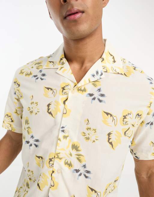 Selected Homme revere collar shirt in off white with floral print