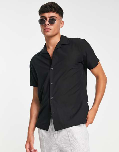 Selected Homme revere short sleeve shirt in black viscose - view 1