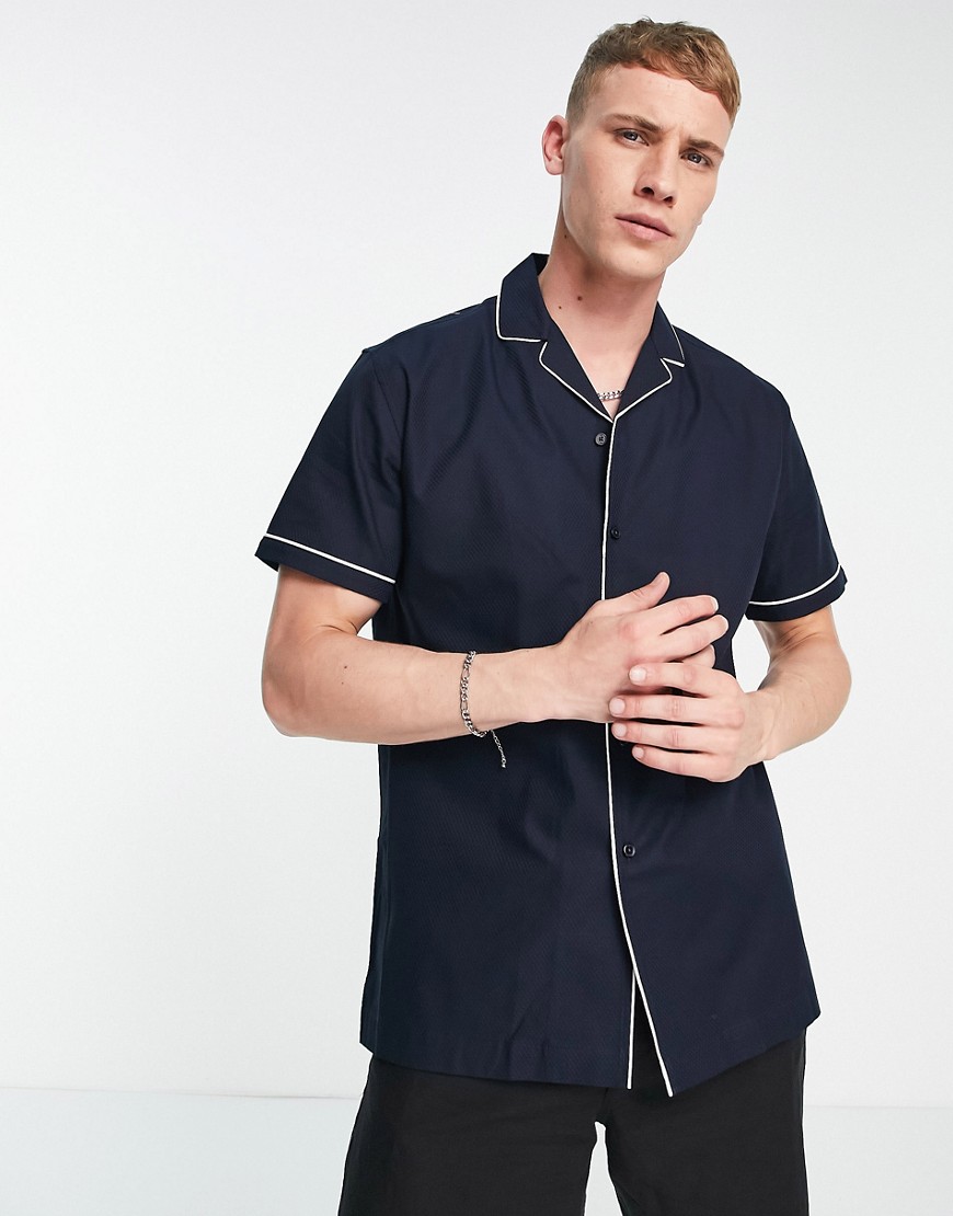 Selected Homme revere short sleeve shirt in navy with white tipping