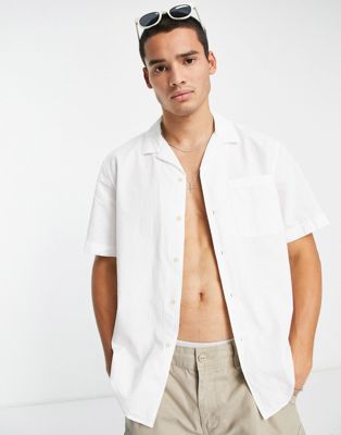 Selected Homme revere short sleeve shirt in white seersucker | ASOS