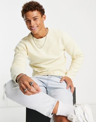 Selected Homme ribbed crew neck knitted jumper in cream
