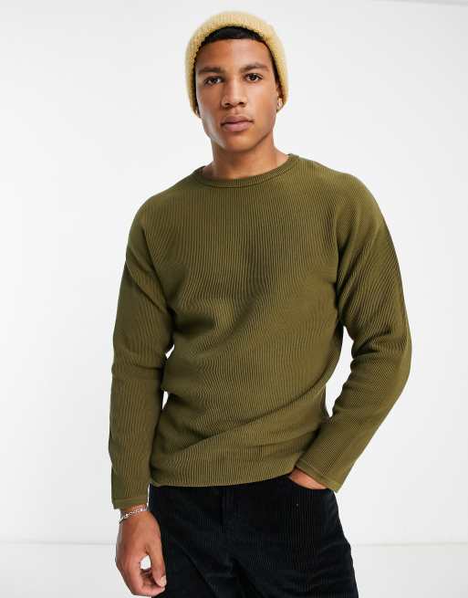 Mens Ribbed Crew Neck Sweater Green