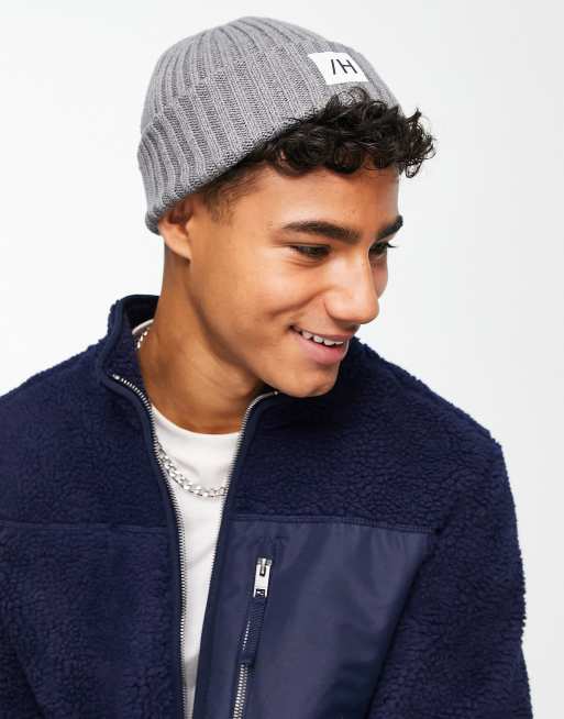 Selected Homme ribbed knit beanie in grey 