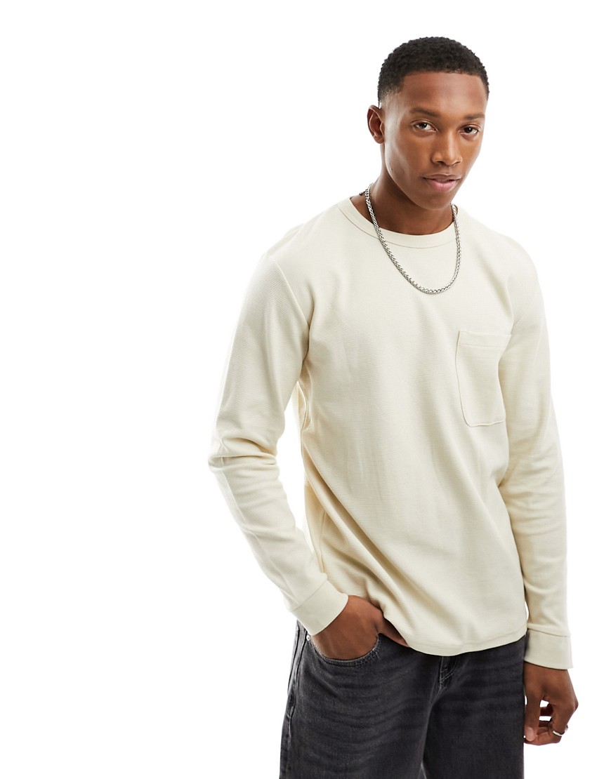 Selected Homme ribbed long sleeve t-shirt in beige-Neutral