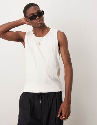 ribbed tank top in cream-White