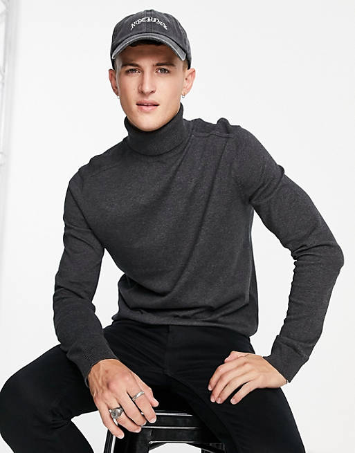 Selected Homme roll neck jumper in charcoal