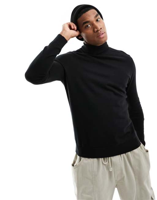 Plain black clearance polo neck jumper