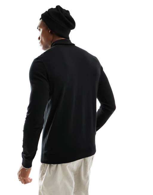 Selected Homme roll neck knit jumper in black, 4 of 4