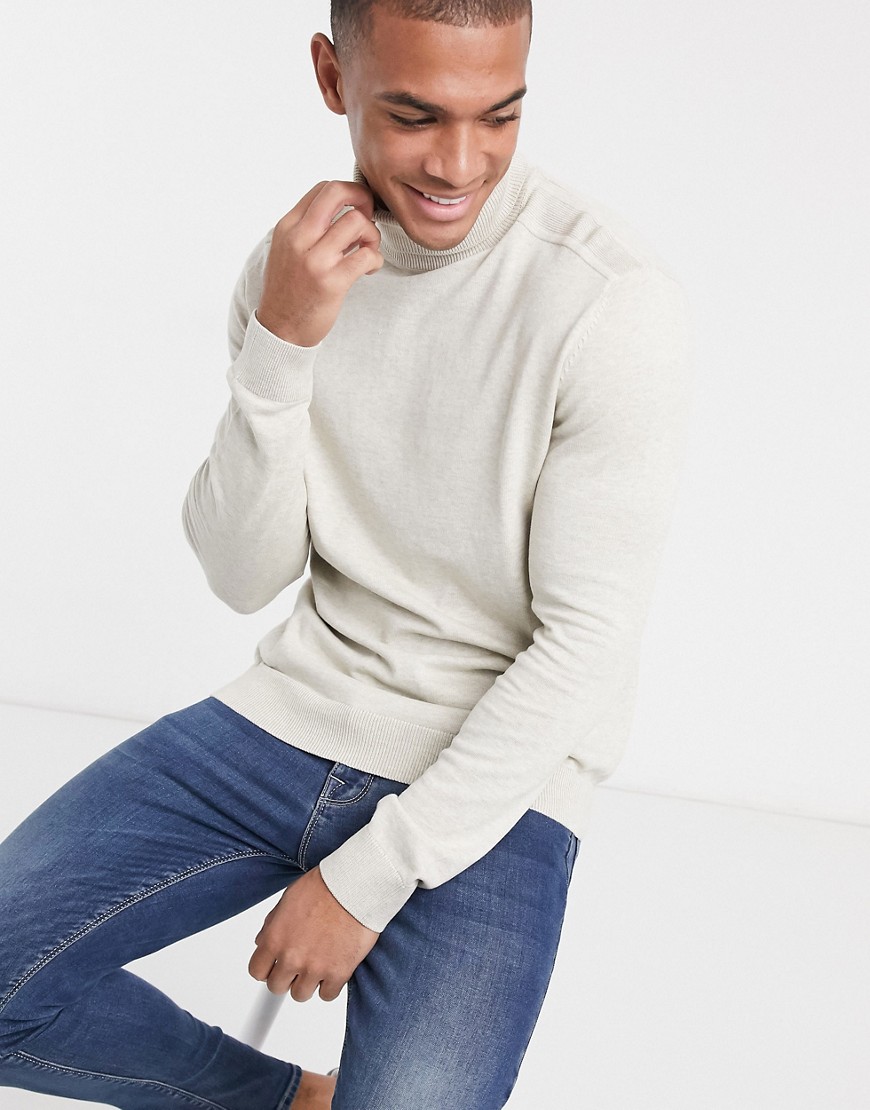Selected Homme roll neck sweater in beige