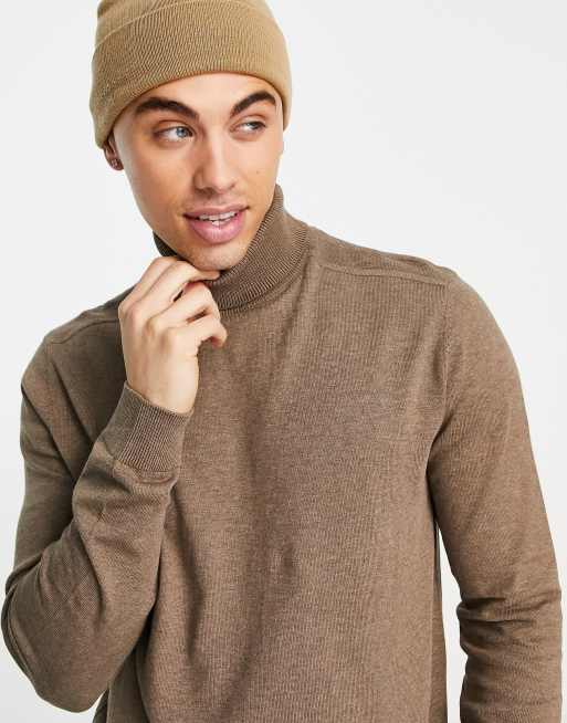 Selected Homme roll neck sweater in brown