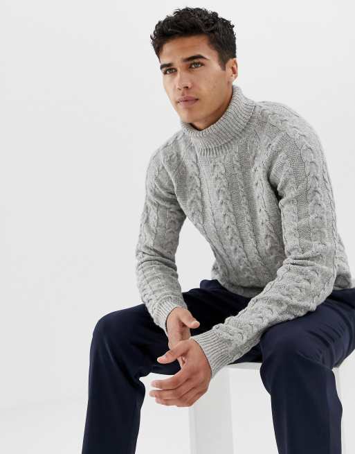 Selected Homme roll neck sweater in cable knit