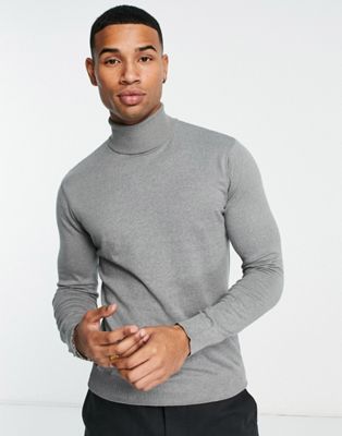 Selected Homme roll neck jumper in grey - ASOS Price Checker