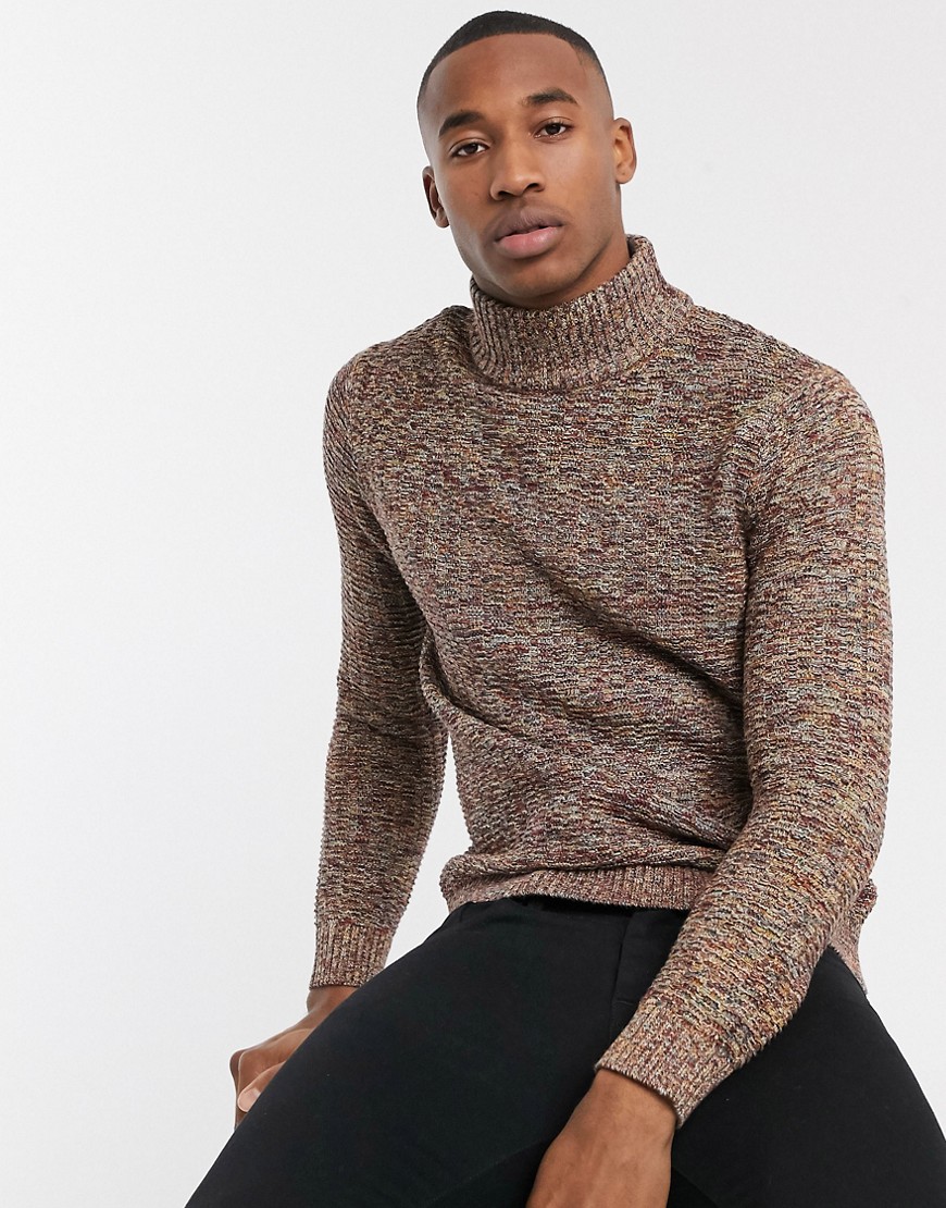 Selected Homme roll neck sweater in red space dye