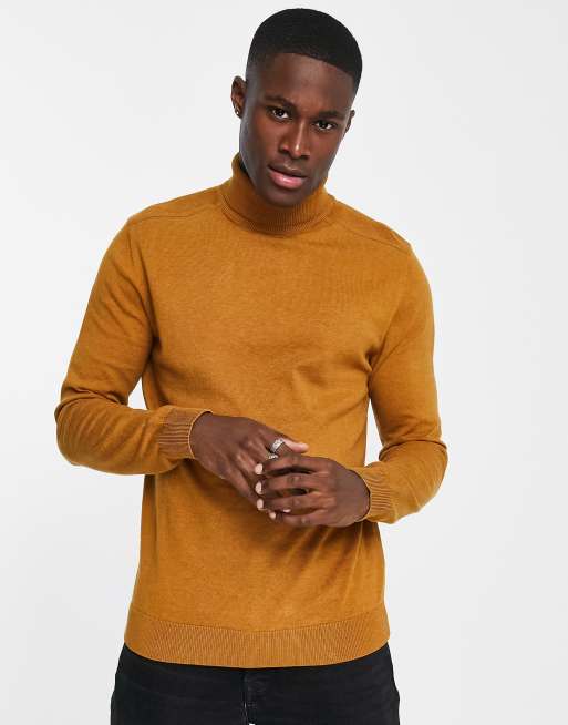 Pull col 2024 roulé jaune homme