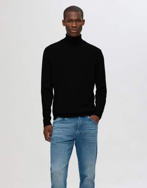 Selected Homme – Rollkragenpullover in Schwarz