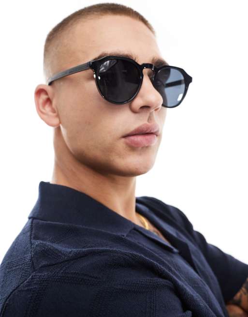 Selected Homme - Ronde zonnebril in zwart 