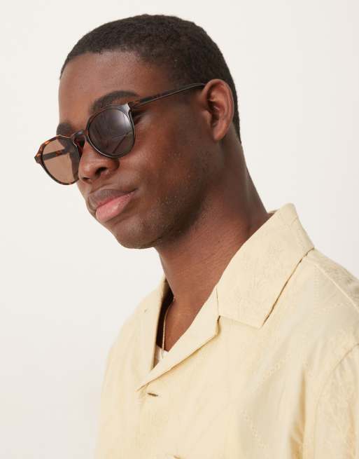 Selected Homme round sunglasses in brown tortoiseshell