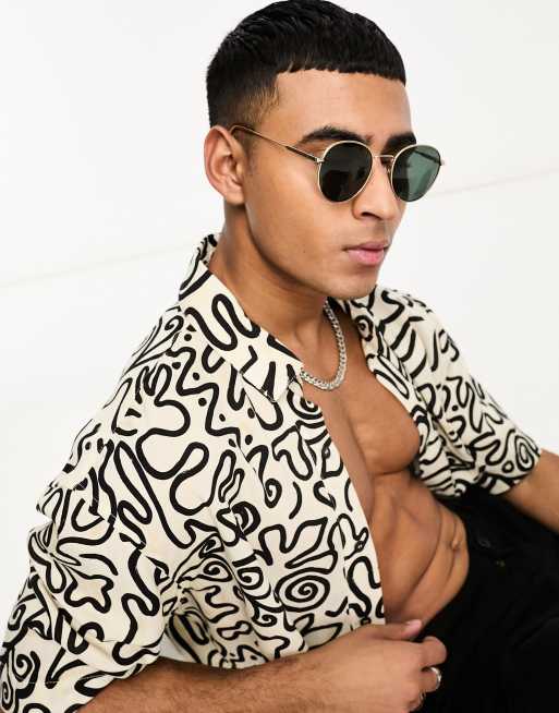 Selected Homme round sunglasses in gold with black lenses