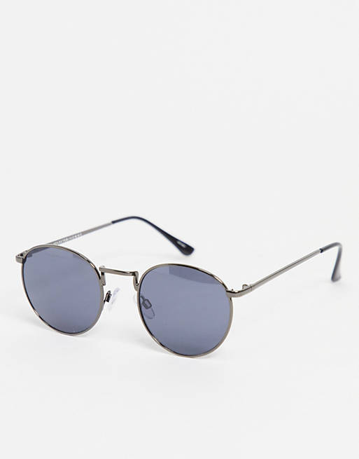 Selected Homme round sunglasses in gunmetal with mirrored lens