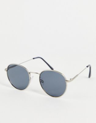 Selected Homme round sunglasses in silver with black lens