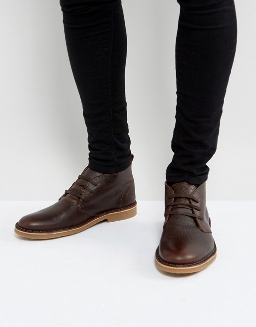 Selected Homme Royce Leather Desert Boots In Brown | ASOS