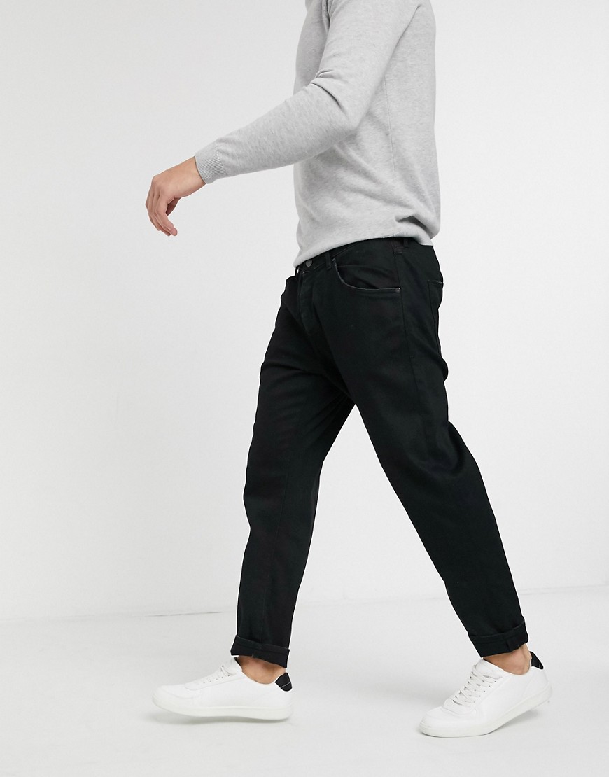 Selected Homme - Ruimvallende cropped jeans met smaltoelopende pijpen in zwart
