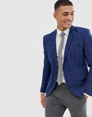 Selected Homme – Rutig kostymjacka i skinny fit-Blå