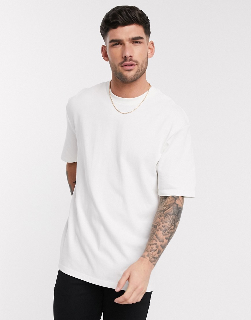 Selected Homme - Sandfärgad t-shirt i oversize av kraftigt bomullstyg