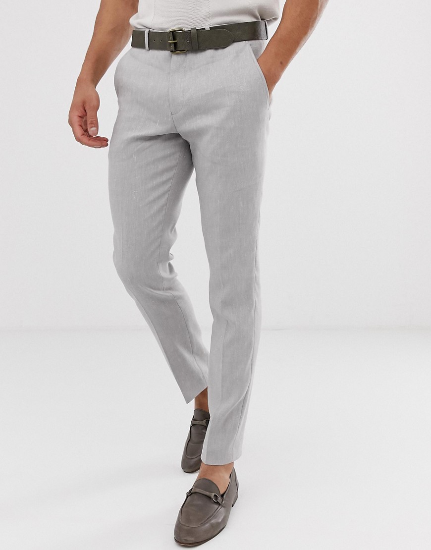Selected Homme – Sandfärgade kostymbyxor i linne med smal passform och stretch-Beige