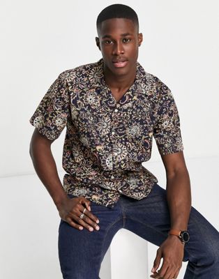 Selected Homme sateen shirt with revere collar in paisley print | ASOS