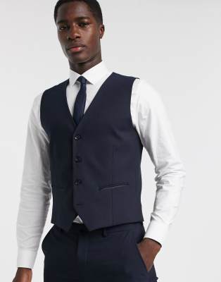 Selected Homme satin detail tux waistcoat in navy Navy