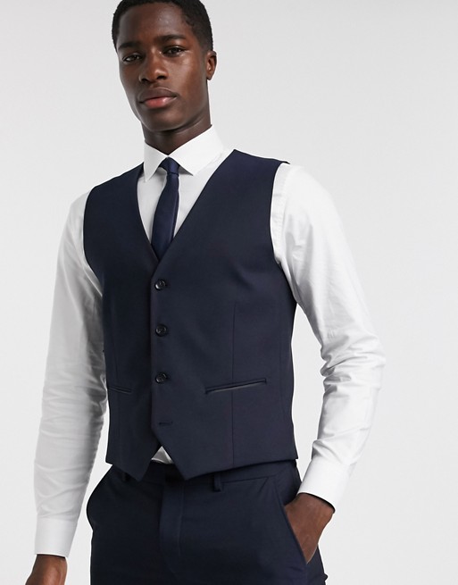 Selected Homme satin detail tux waistcoat in navy