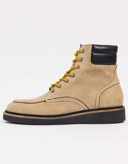 Selected Homme - Scarponcino da trekking in pelle scamosciata color sabbia premium con lacci a contrasto